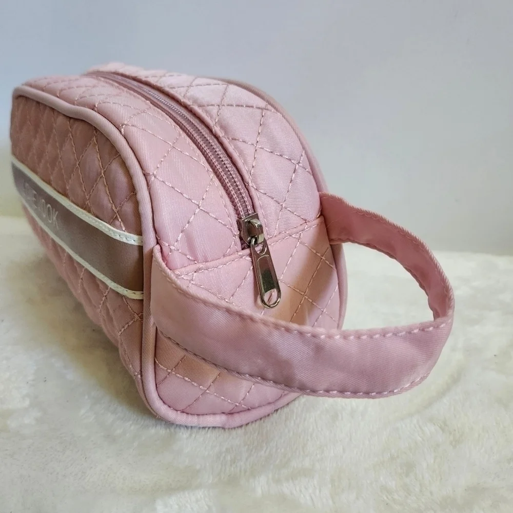 Lovevook Pink Quilted Toiletry Travel Makeup Cosmetic Bag Pouch